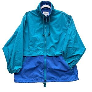 VTG 90s Cabin Creek Women M Teal Blue Windbreaker Jacket Zip Gorpcore Outdoors‎